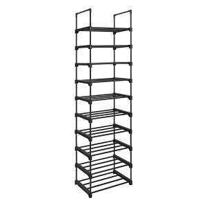 Estante zapatero 10 niveles, ahorro de espacio, 45x174 cm, negro