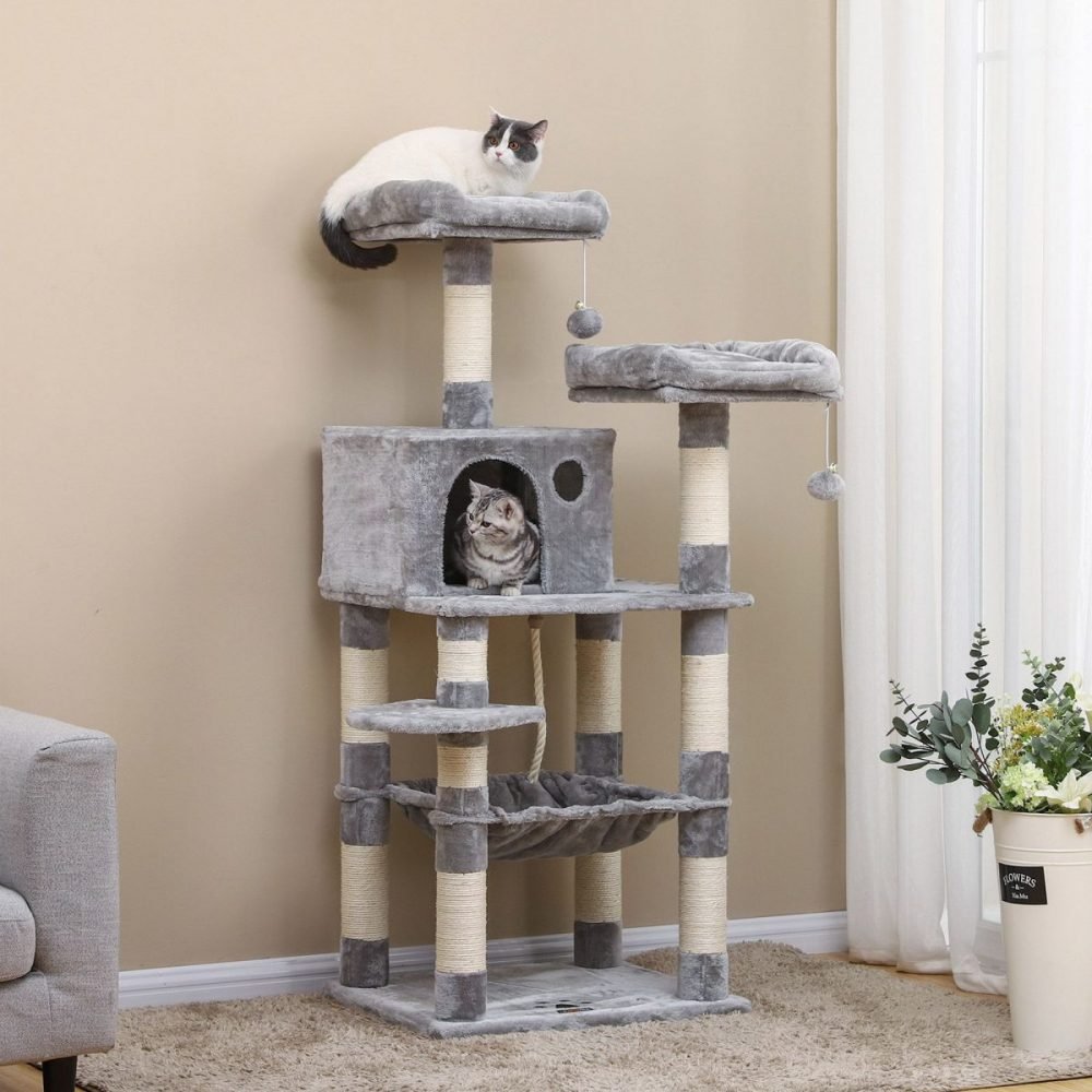 Árbol para gatos de varios niveles, torre de 143 cm, gris claro - Imagen 3