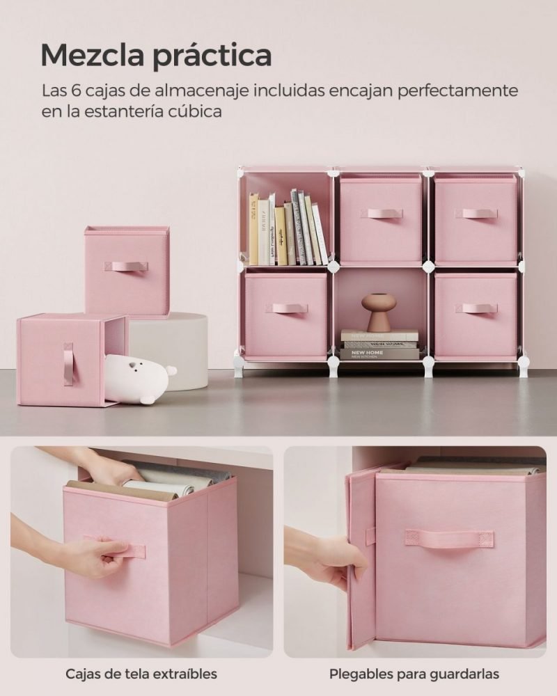 Estantería modular 6 compartimentos, rosa - Imagen 5