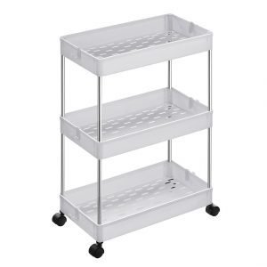 Carrito auxiliar blanco con ruedas, ideal para cocina y baño