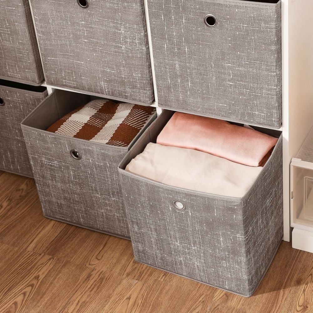 Set de 6 cajas de almacenaje plegables de tela, cubos 30x30x30 cm, topo jaspeado - Imagen 5