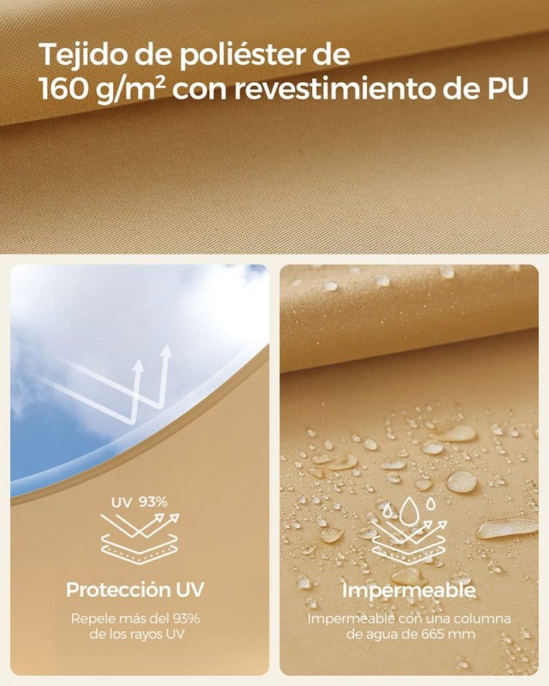 Vela sombra cuadrada 3x3m impermeable, terraza, jardín, amarillo arena - Imagen 4