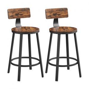 Taburetes de bar con respaldo, set de 2, estilo industrial