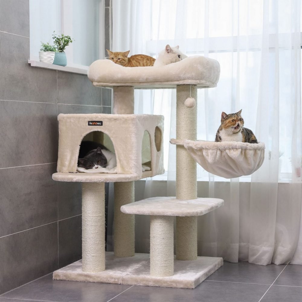 Rascador para gatos con plataforma y tumbona, beige - Imagen 5