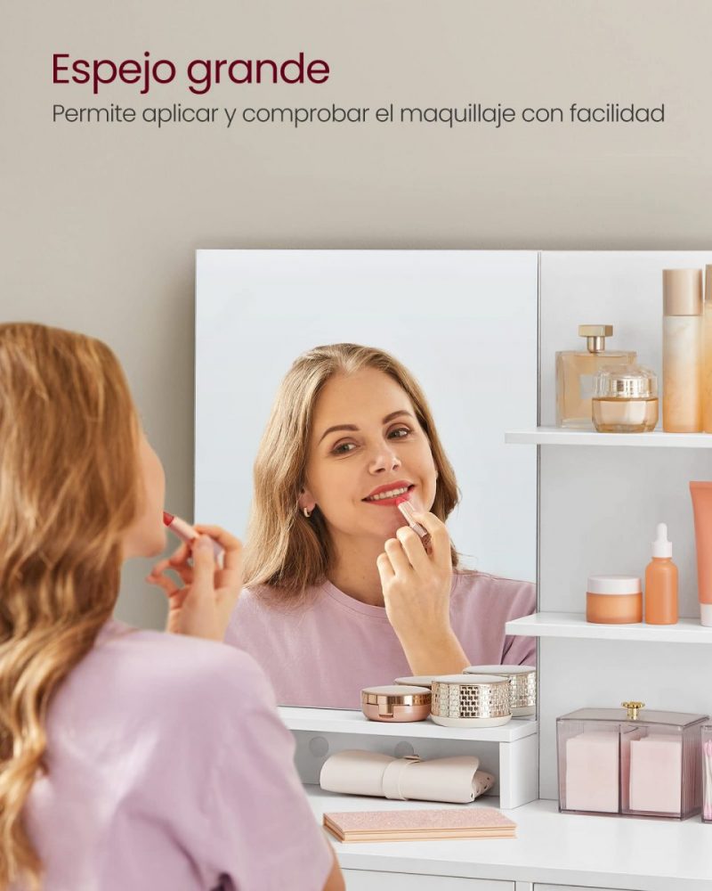 Tocador moderno con espejo grande, estantes ajustables, blanco - Imagen 7