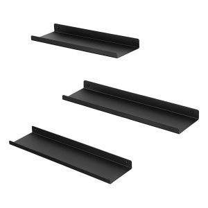 Juego de 3 estantes de pared metálicos flotantes, negro