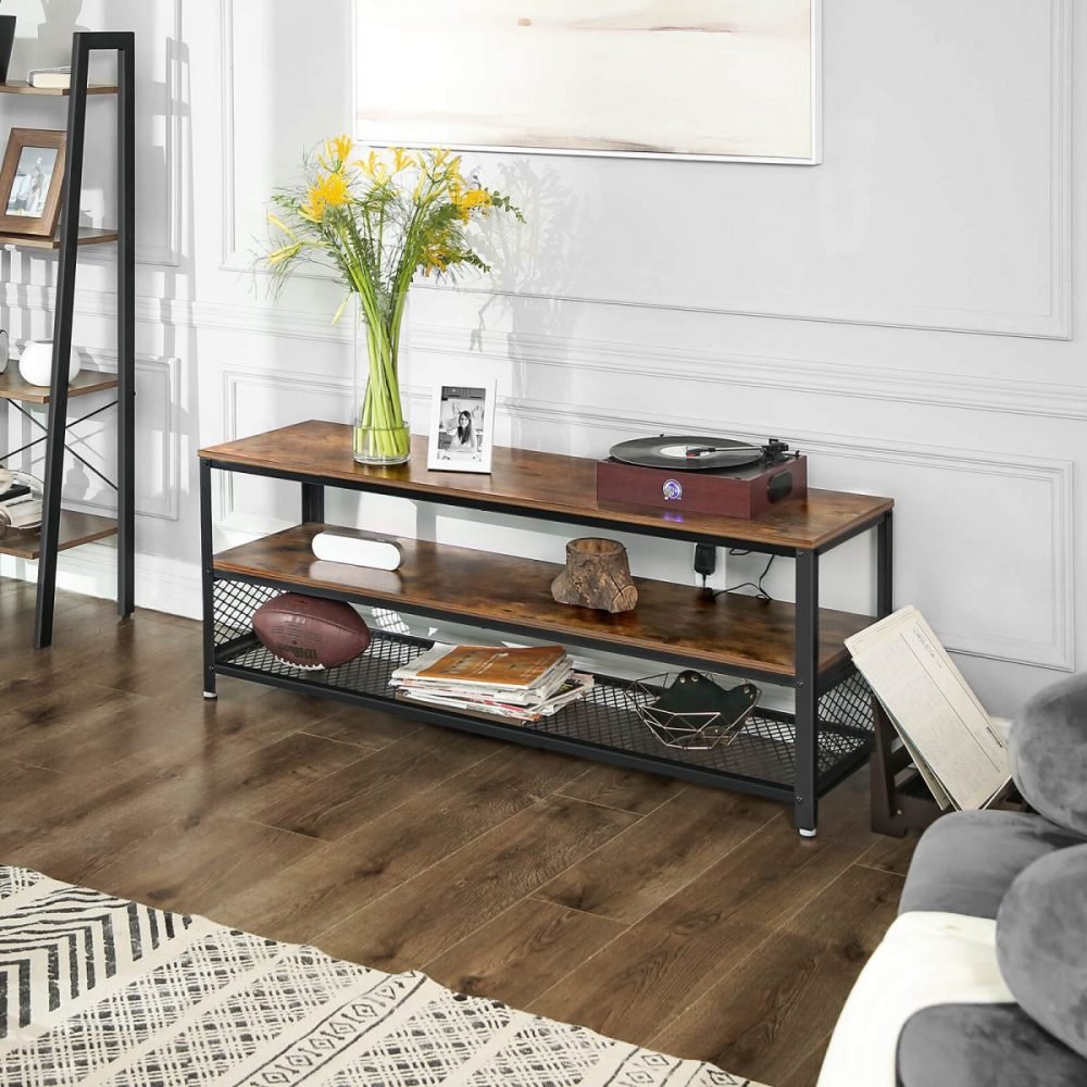 Mueble para tv hasta 60 pulgadas, 2 estantes inferiores, marrón - Imagen 5