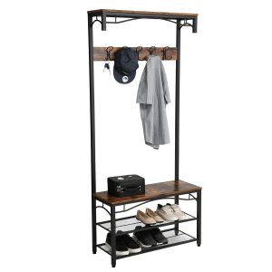 Perchero con banco y zapatero integrado, 80x32x178.5 cm