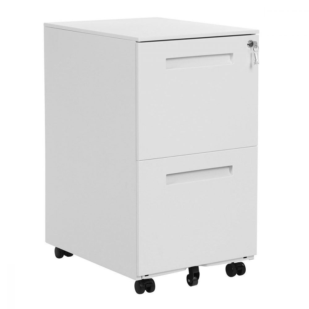 Archivador móvil con cerradura, 2 cajones, blanco