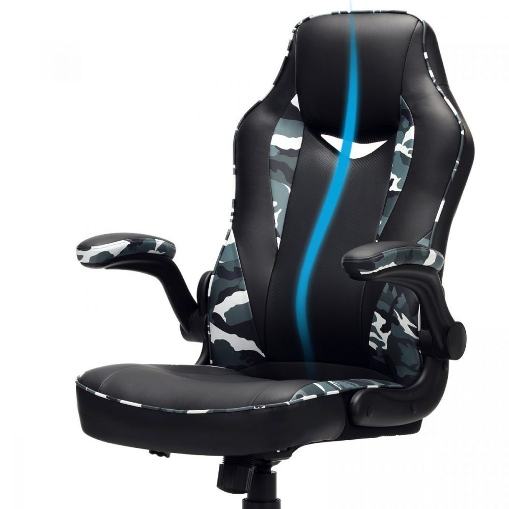 Silla oficina ergonómica giratoria, reposabrazos plegables, camuflaje - Imagen 4