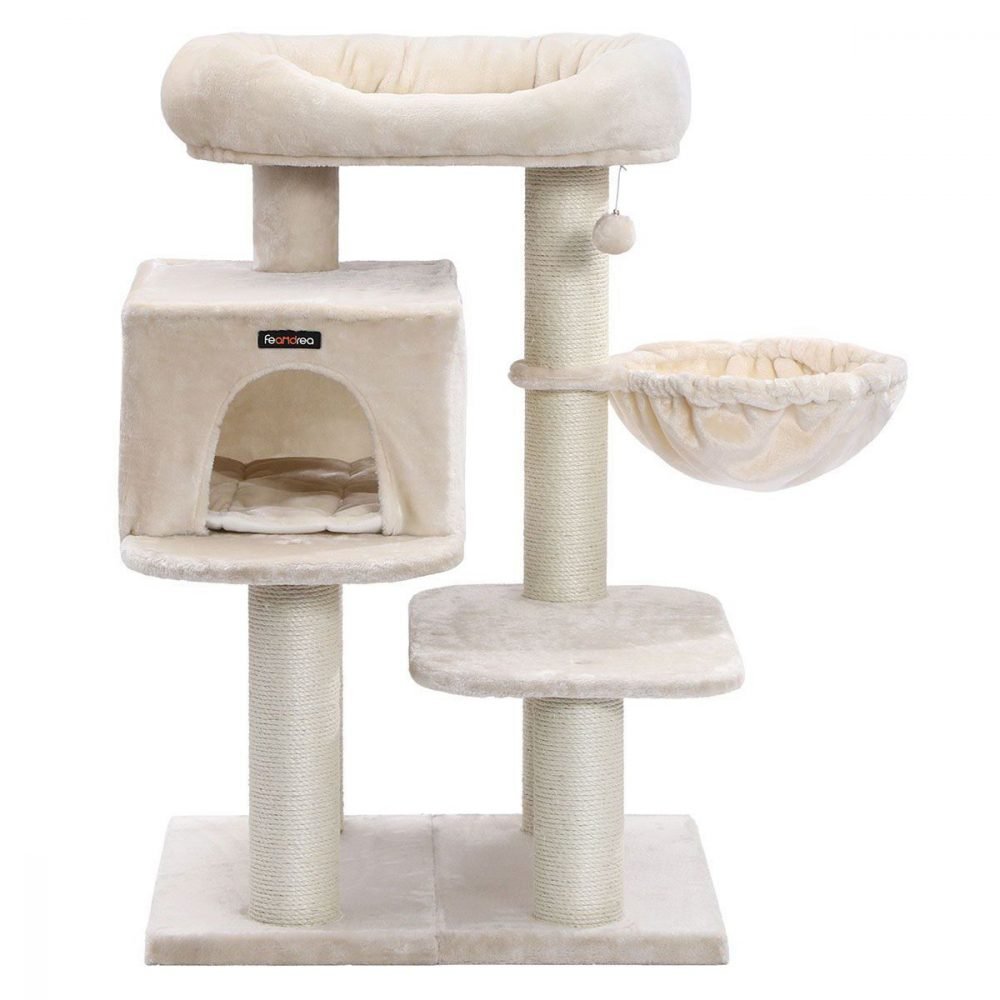 Rascador para gatos con plataforma y tumbona, beige - Imagen 2