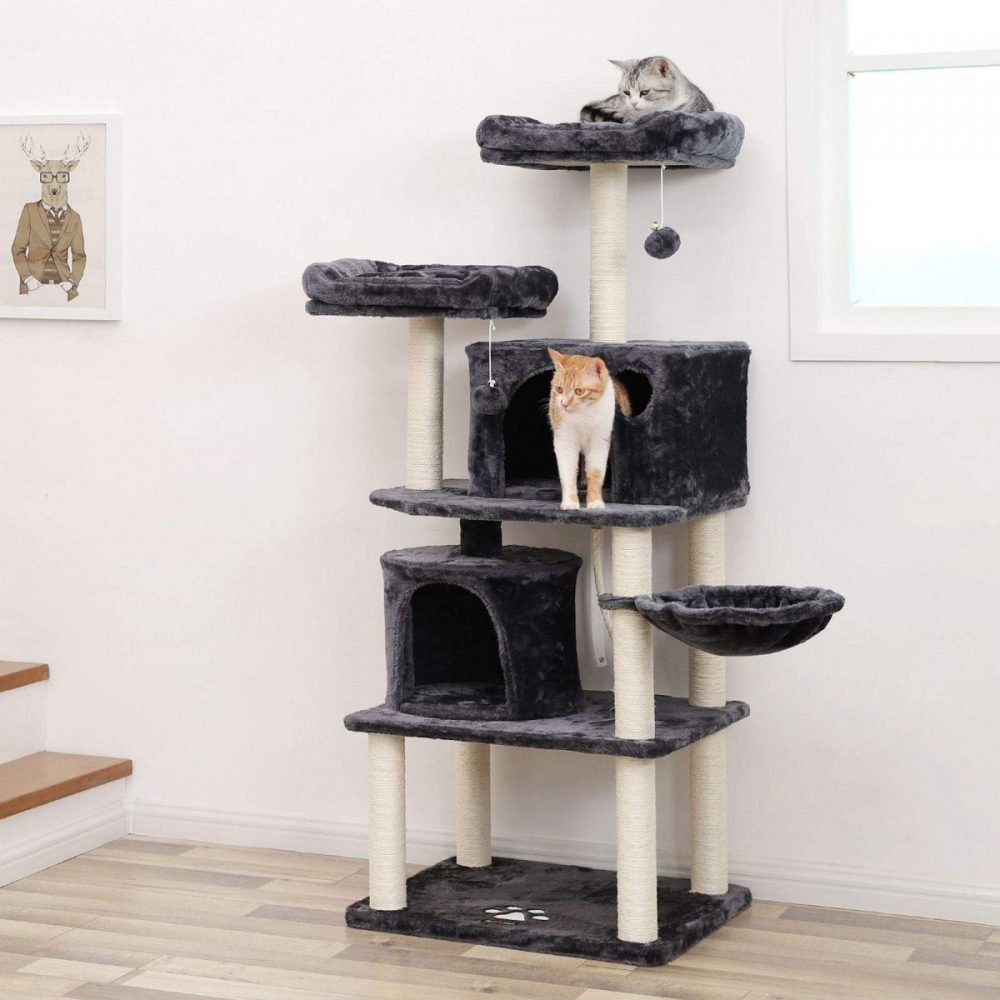 Árbol gatos postes sisal, rascador, varias plataformas, gris antracita - Imagen 5