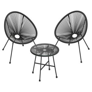 Conjunto muebles jardín 3 piezas, sillas acapulco y mesa, negro