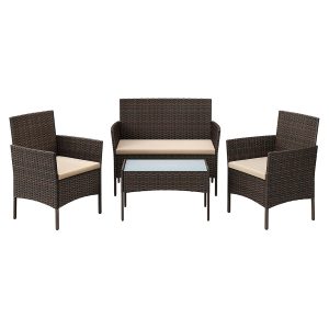 Conjunto de muebles de jardín en ratán con sofá y sillones