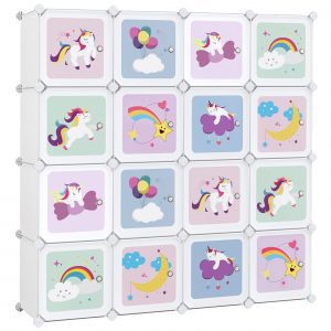Armario modular infantil con 16 cubos y puertas, blanco