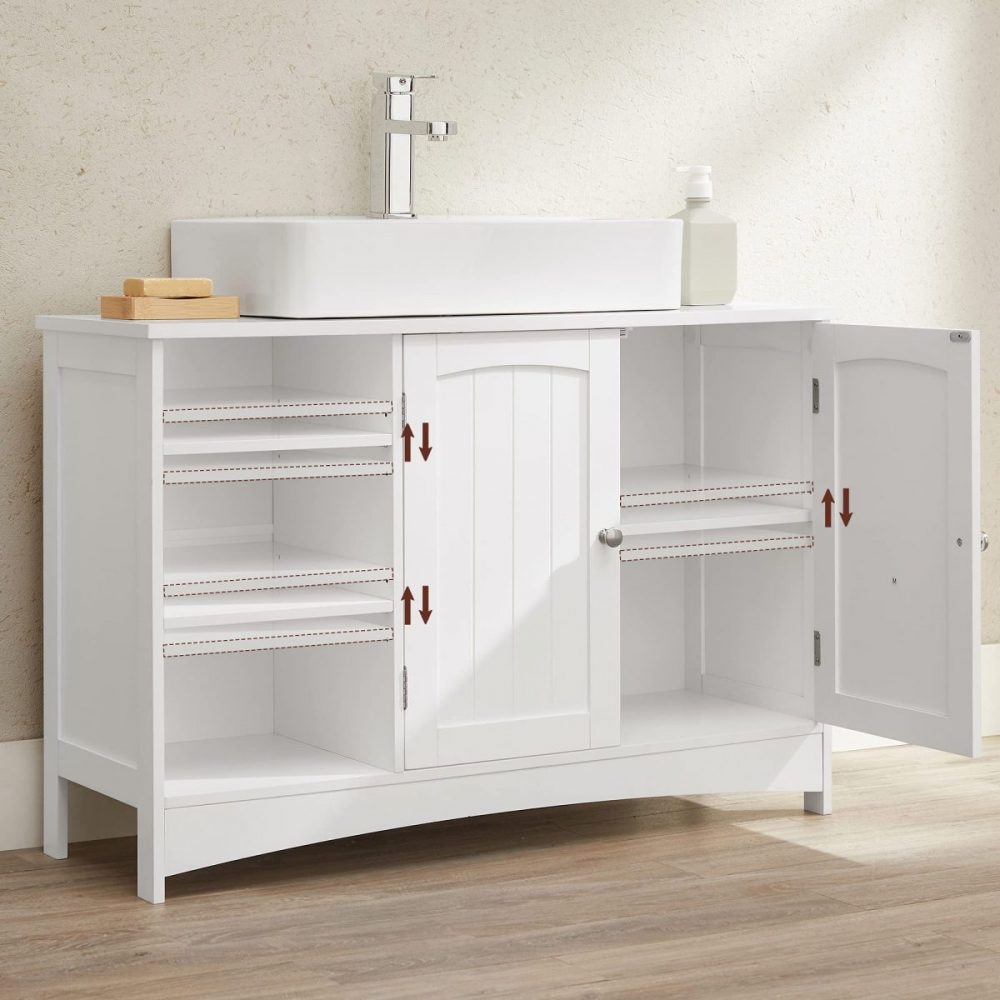 Mueble lavabo extra largo, 2 puertas, estantes, baño, blanco - Imagen 5