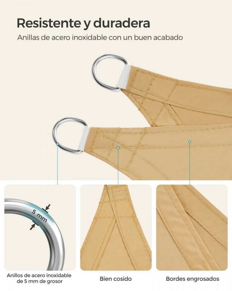 Vela sombra cuadrada 3x3m impermeable, terraza, jardín, amarillo arena - Imagen 6