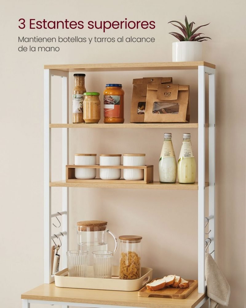 Estantería de cocina alta con espacio para microondas, roble y blanco - Imagen 5