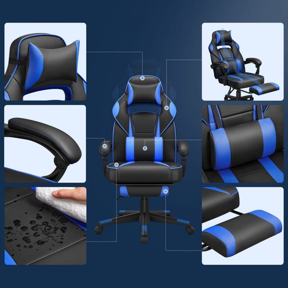 Silla oficina ergonómica, reposapiés extensible, azul cielo - Imagen 3