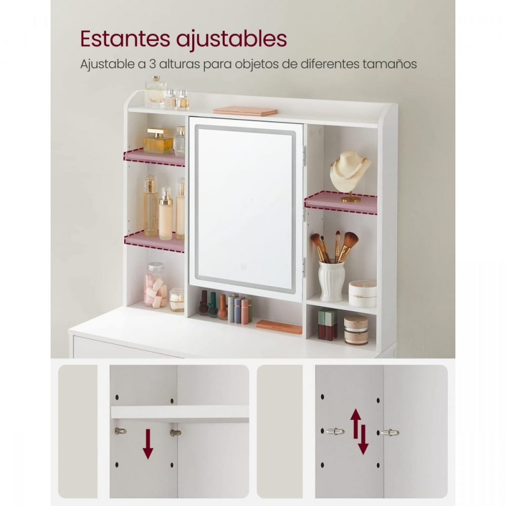Tocador de maquillaje con luces led ajustables, amplio almacenaje - Imagen 6