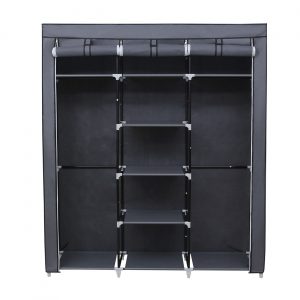 Armario ropa de tela, 3 secciones, 150x45x175 cm, gris