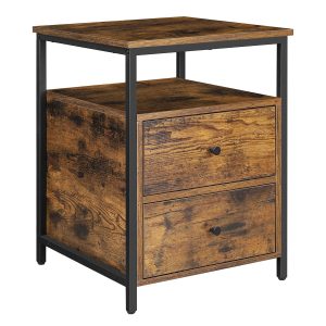 Mesita de noche con 2 cajones y estante abierto, marrón rústico