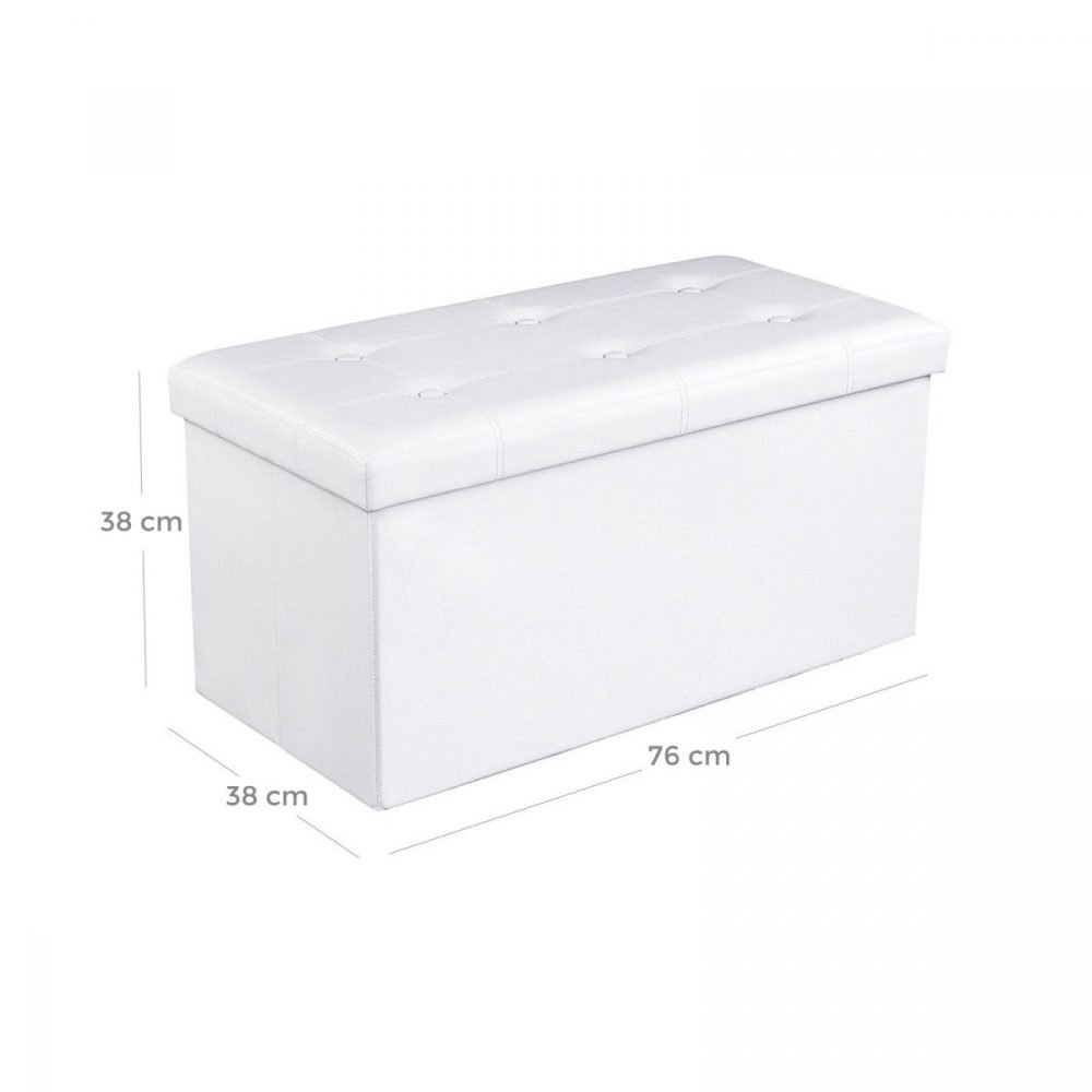 Taburete baúl plegable en blanco, puf de almacenaje, 76x38x38 cm - Imagen 2