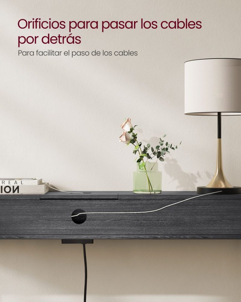 Mesa de consola delgada con multienchufe integrado, gris ahumado - Imagen 3