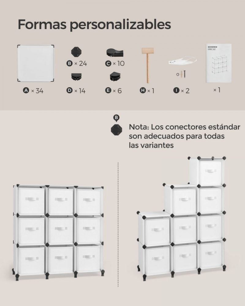 Estantería modular de 9 compartimentos en blanco nube - Imagen 7