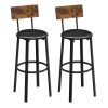 Set de 2 taburetes de bar industrial, tapizados, con reposapiés, marrón rústico