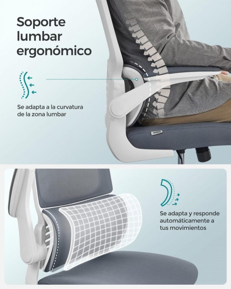 Silla ergonómica de oficina, malla, reposacabezas ajustable, gris paloma - Imagen 6