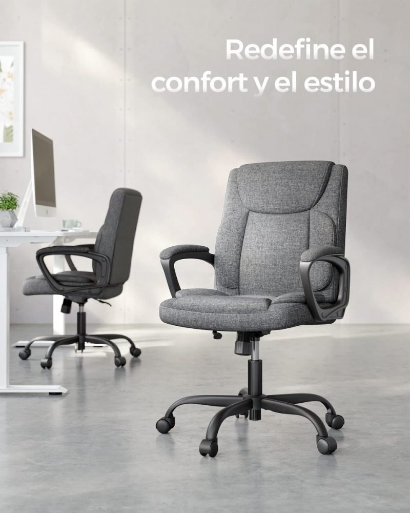 Silla de escritorio ergonómica y giratoria, tapizado gris - Imagen 4