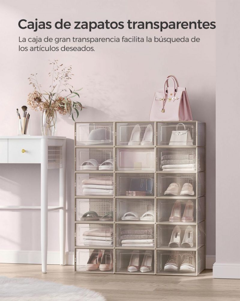 Pack de 18 cajas de zapatos plegables y apilables, beige - Imagen 3