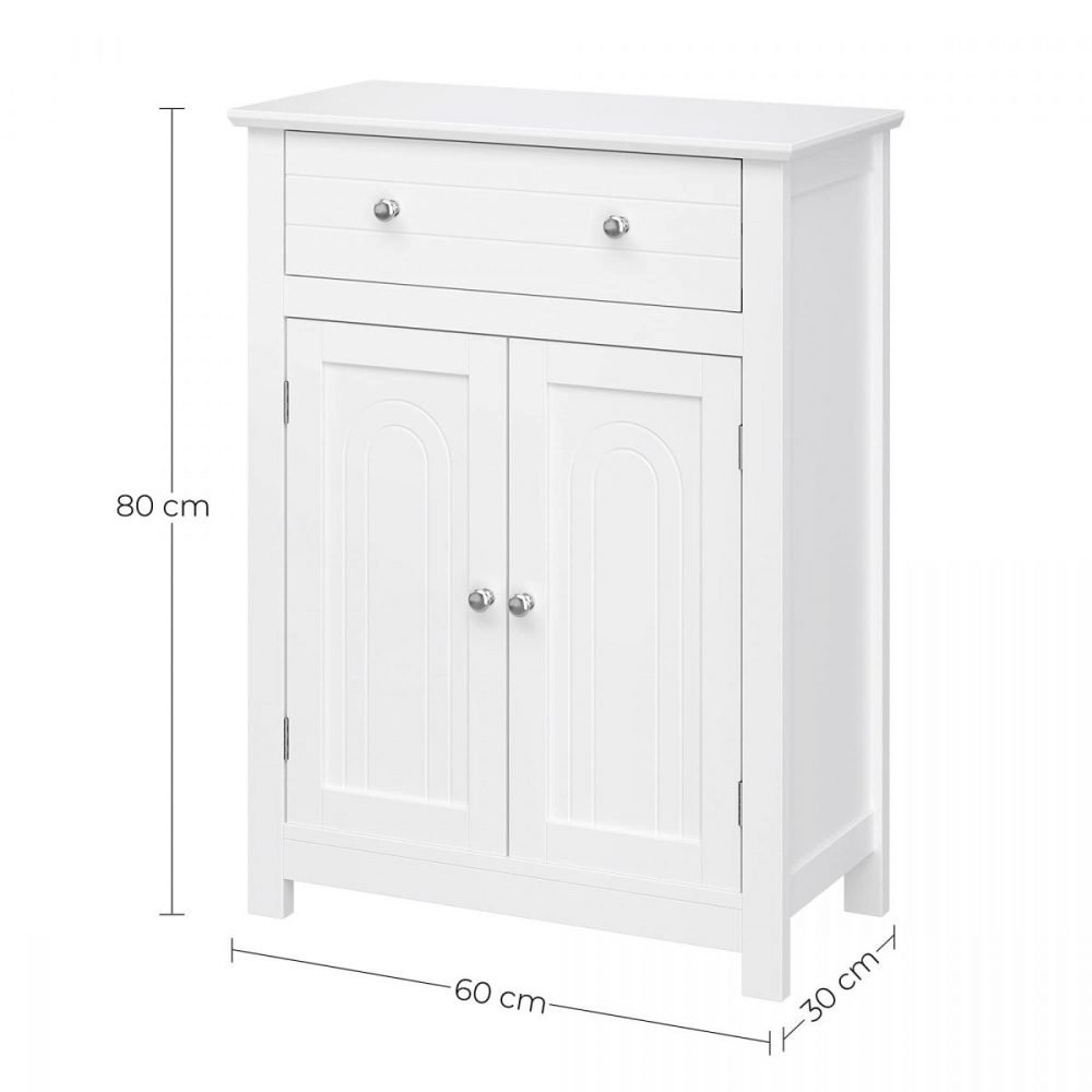 Armario de baño con cajón, balda ajustable, blanco - Imagen 2
