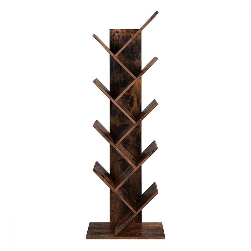 Estantería estilo árbol 8 niveles, madera, sala de estar, oficina, marrón rústico