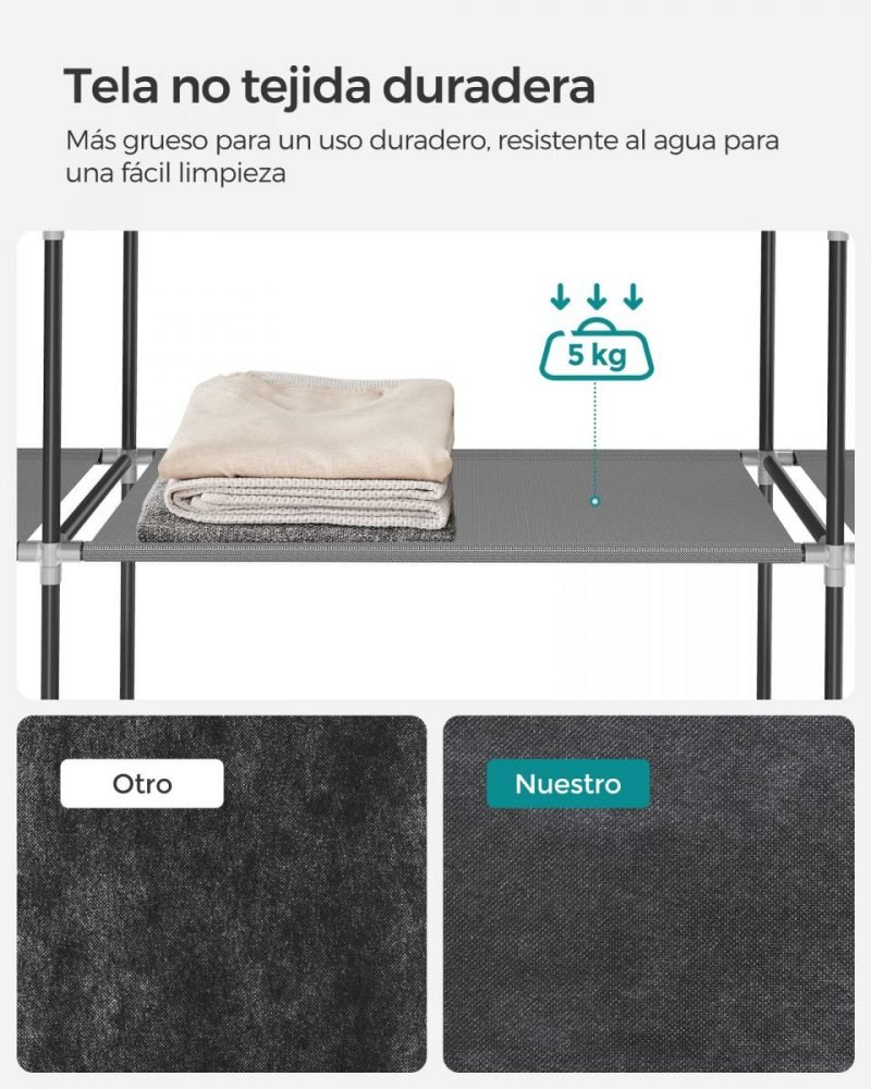 Armario portátil de tela con barras y estantes, gris - Imagen 7