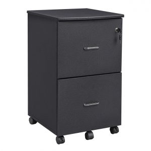 Archivador móvil con cerradura y 2 cajones, negro