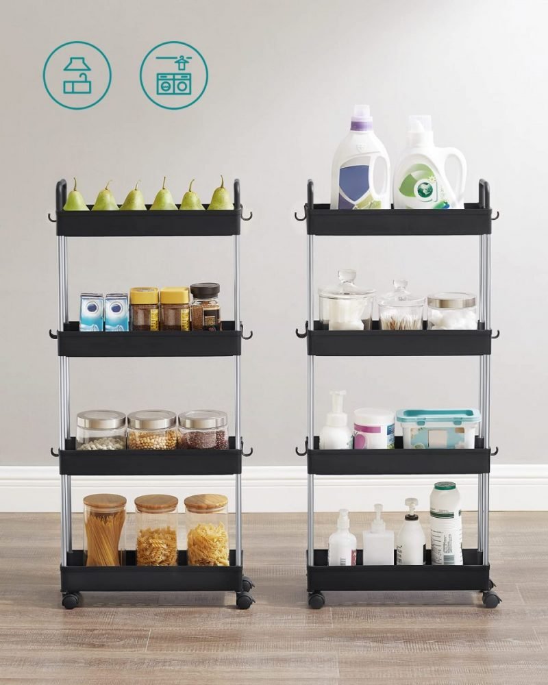 Carrito almacenamiento 4 niveles, cocina, baño, negro - Imagen 4