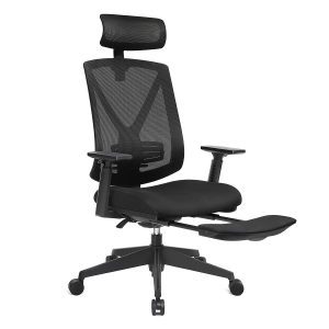Silla de oficina ergonómica con reposapiés extensible, negra