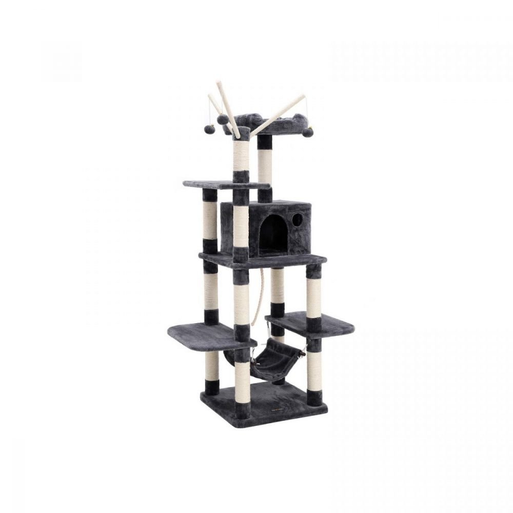 Árbol para gatos rascador, nidos, hamaca, plataformas, 154 cm, gris antracita - Imagen 2