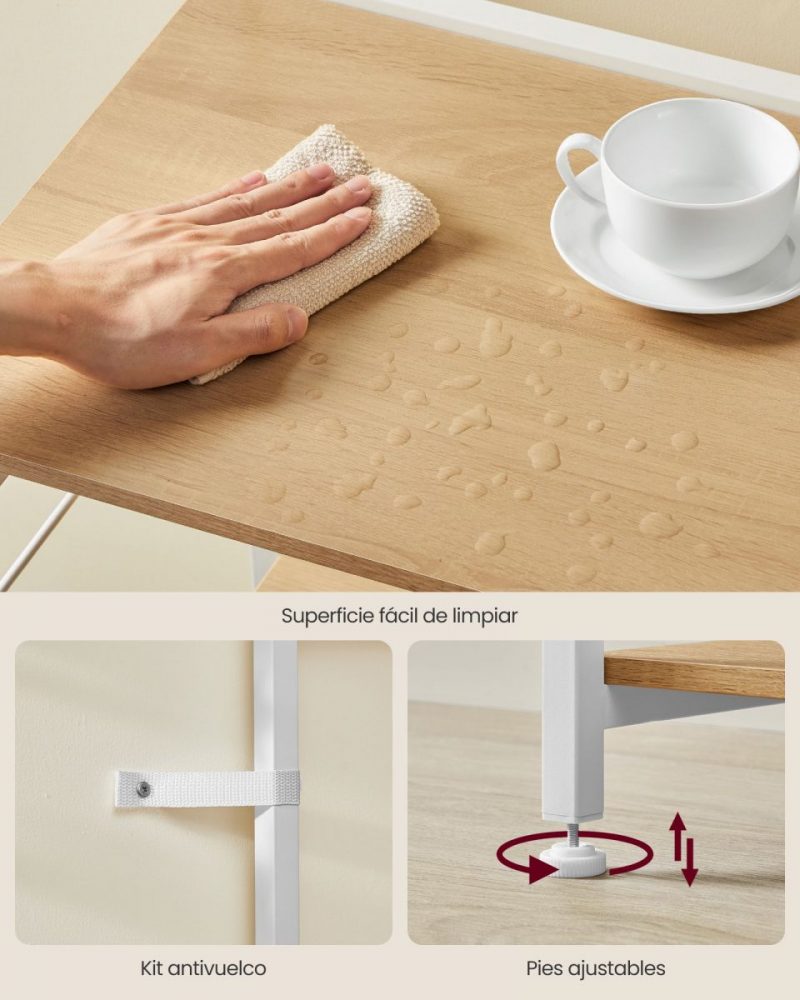 Estantería de cocina con soporte para microondas y barra, roble dorado y blanco nube - Imagen 7