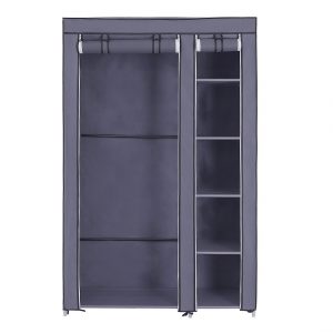 Armario de tela plegable con zapatero, gris