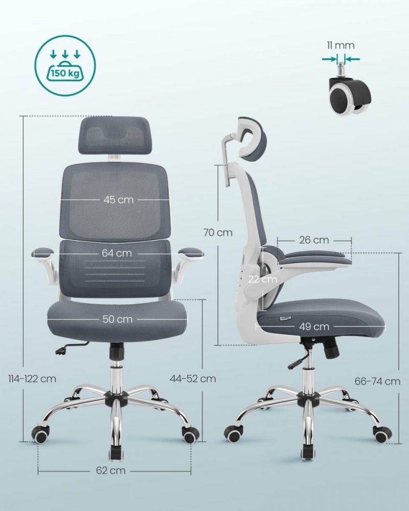 Silla ergonómica de oficina, malla, reposacabezas ajustable, gris paloma - Imagen 8