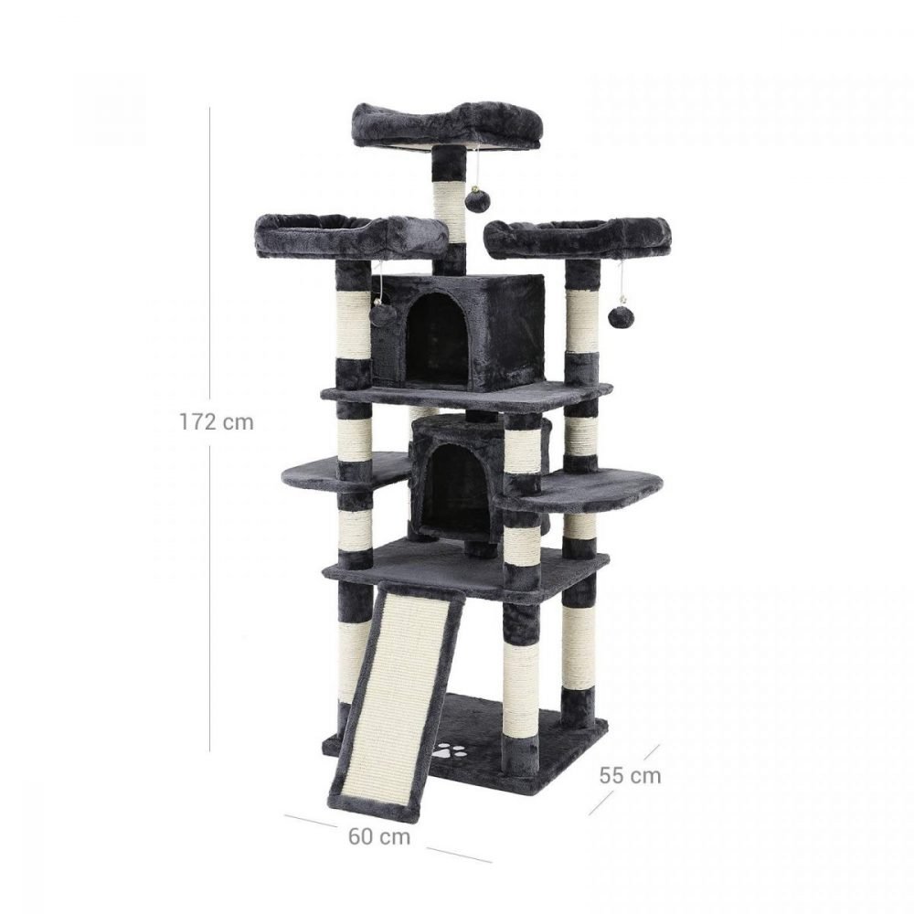 Torre gatos 172 cm, 3 plataformas, cuevas, sisal, gris oscuro - Imagen 3