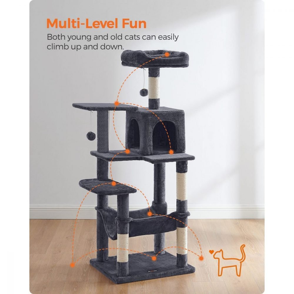 Árbol para gatos de 143 cm, rascadores, plataformas, hamaca, gris antracita - Imagen 3
