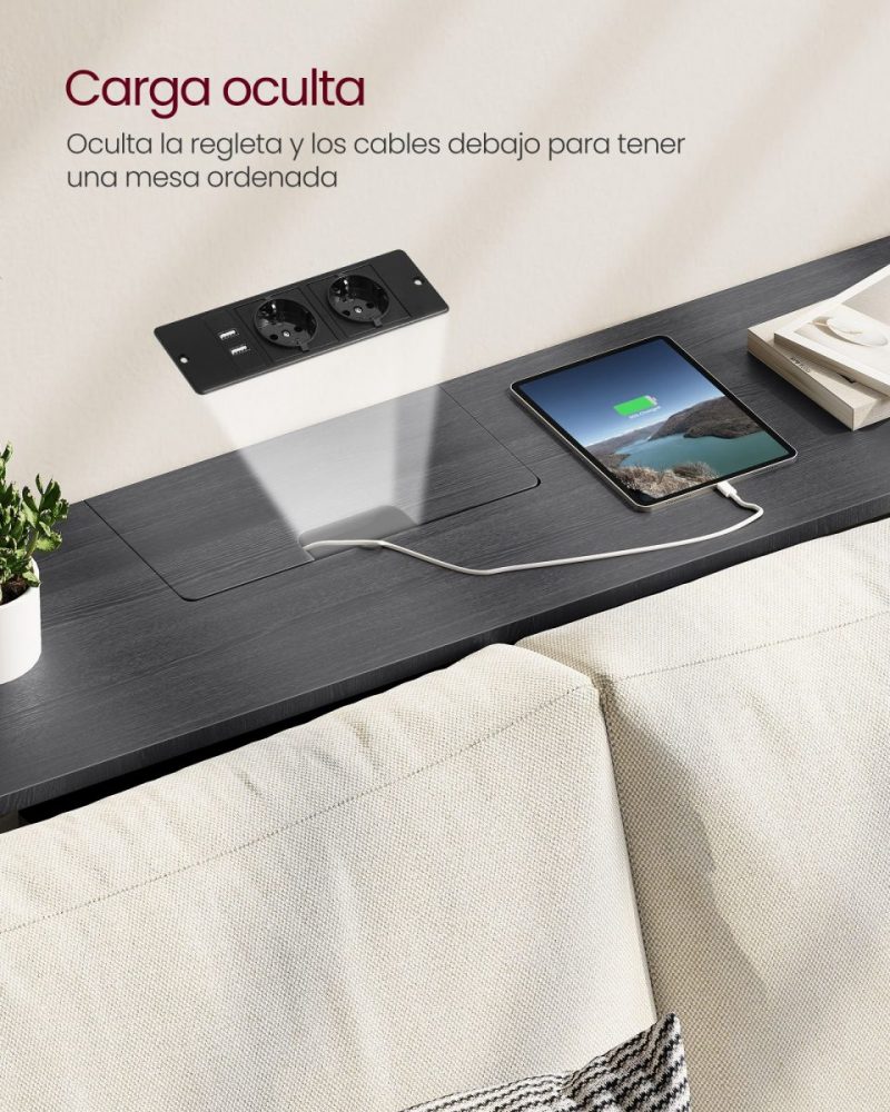Mesa de consola delgada con multienchufe integrado, gris ahumado - Imagen 7