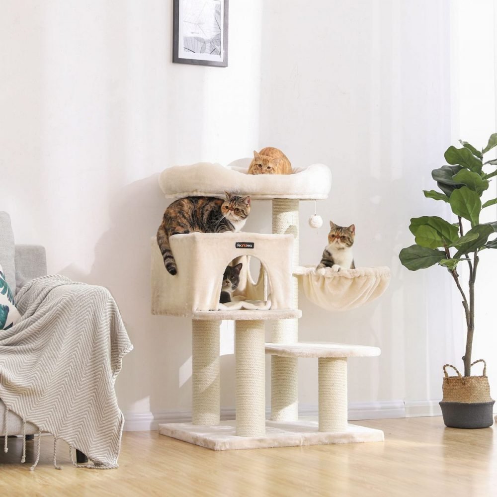 Rascador para gatos con plataforma y tumbona, beige - Imagen 4