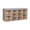 Banco zapatero con asiento acolchado, pasillo o dormitorio, roble