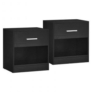 Juego 2 mesitas de noche con cajón, compartimento, negro