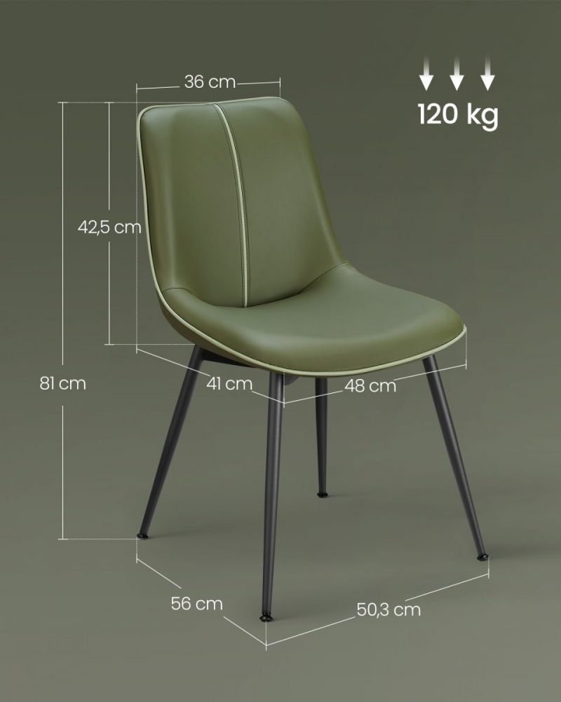 Juego 2 sillas comedor tapizado, respaldo curvo, patas acero, verde bosque - Imagen 2